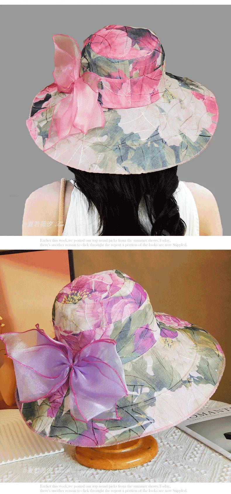 Hot Sale Fashion Flower Printing Cap Beach Hat Women Summer Hat Big Brim Sunshade Hat Outdoors Sun Hat Female Panama Bucket Hat - PratSN