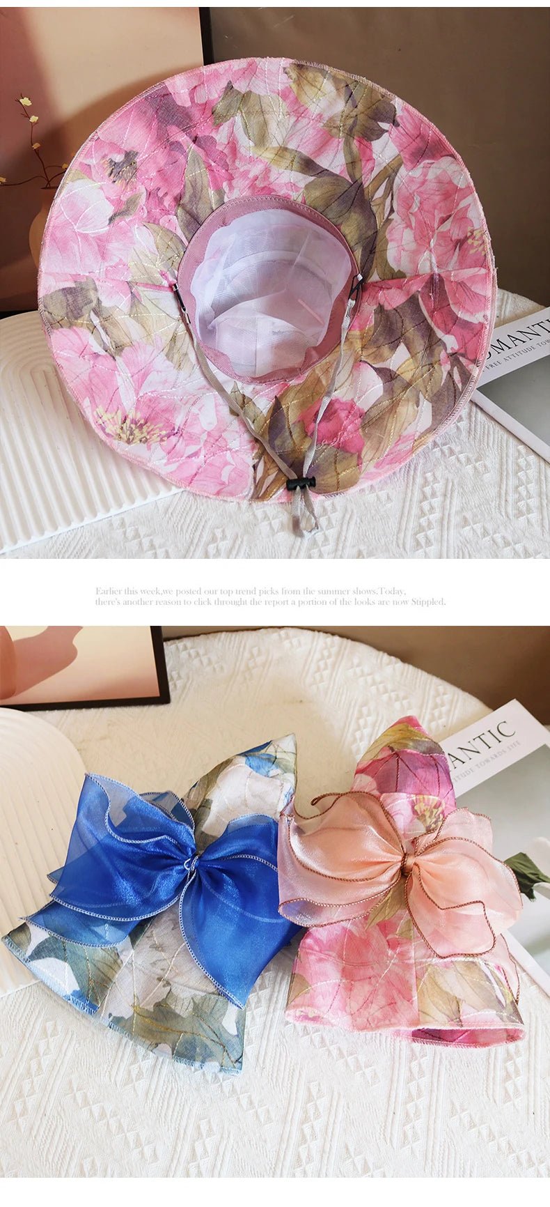 Hot Sale Fashion Flower Printing Cap Beach Hat Women Summer Hat Big Brim Sunshade Hat Outdoors Sun Hat Female Panama Bucket Hat - PratSN