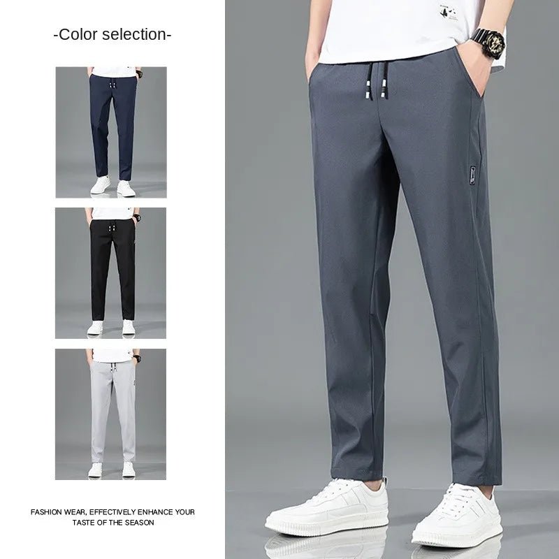 Ice Silk Men's Pants 2025 Summer New Black Gray Thin Business Casual Pants Outdoor Elastic Breathable Straight Leg Sweatpants - PratSN