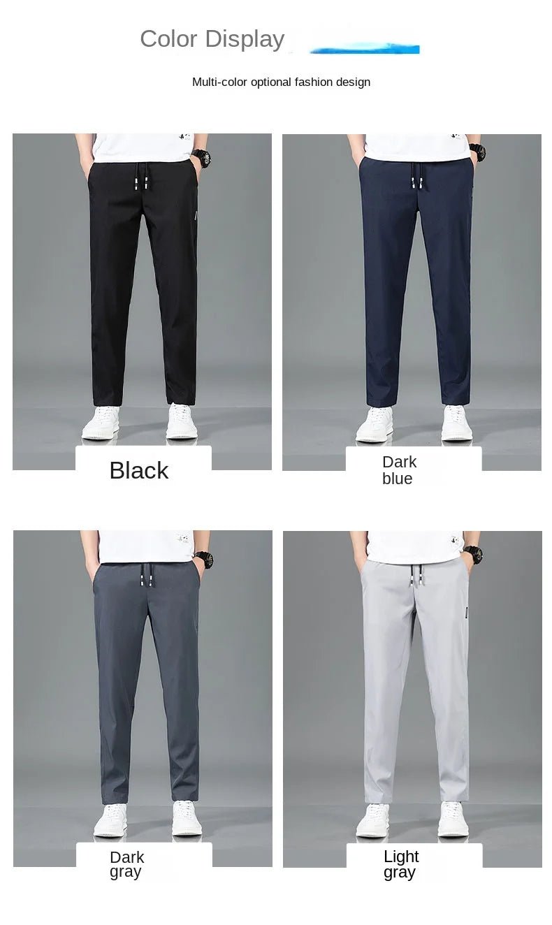Ice Silk Men's Pants 2025 Summer New Black Gray Thin Business Casual Pants Outdoor Elastic Breathable Straight Leg Sweatpants - PratSN