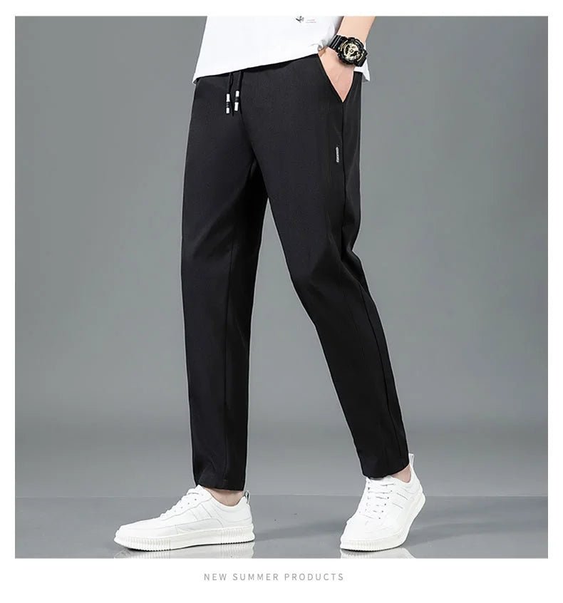 Ice Silk Men's Pants 2025 Summer New Black Gray Thin Business Casual Pants Outdoor Elastic Breathable Straight Leg Sweatpants - PratSN