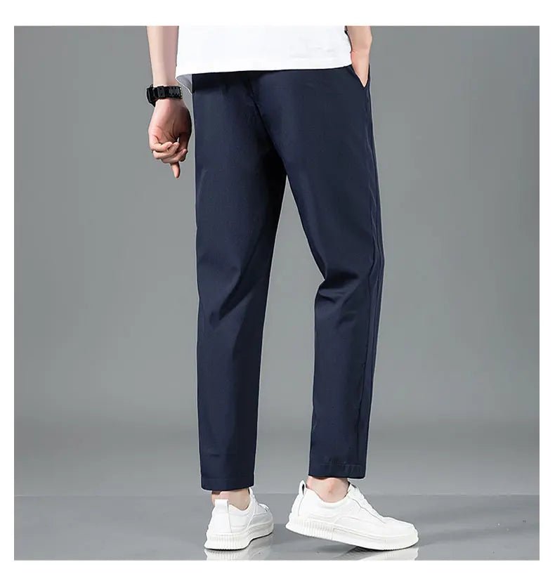 Ice Silk Men's Pants 2025 Summer New Black Gray Thin Business Casual Pants Outdoor Elastic Breathable Straight Leg Sweatpants - PratSN