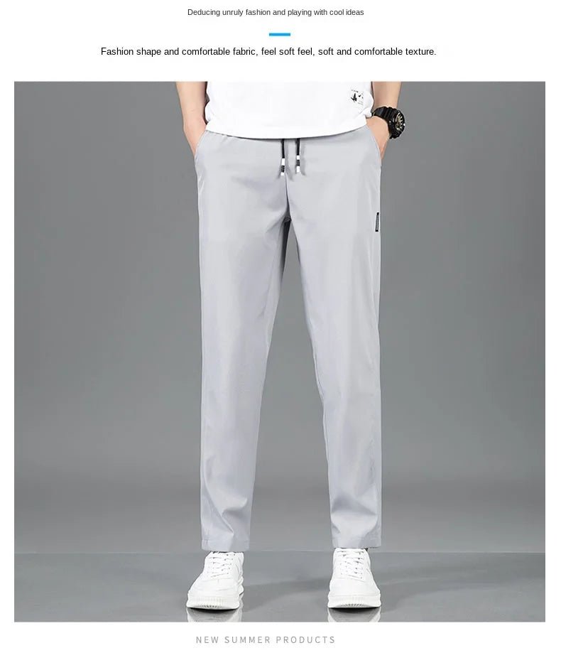 Ice Silk Men's Pants 2025 Summer New Black Gray Thin Business Casual Pants Outdoor Elastic Breathable Straight Leg Sweatpants - PratSN