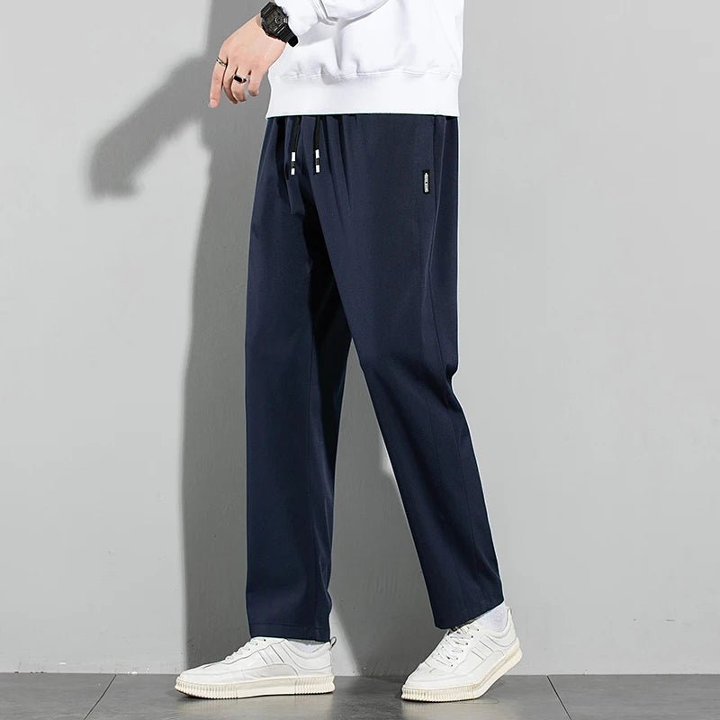 Ice Silk Men's Pants 2025 Summer New Black Gray Thin Business Casual Pants Outdoor Elastic Breathable Straight Leg Sweatpants - PratSN