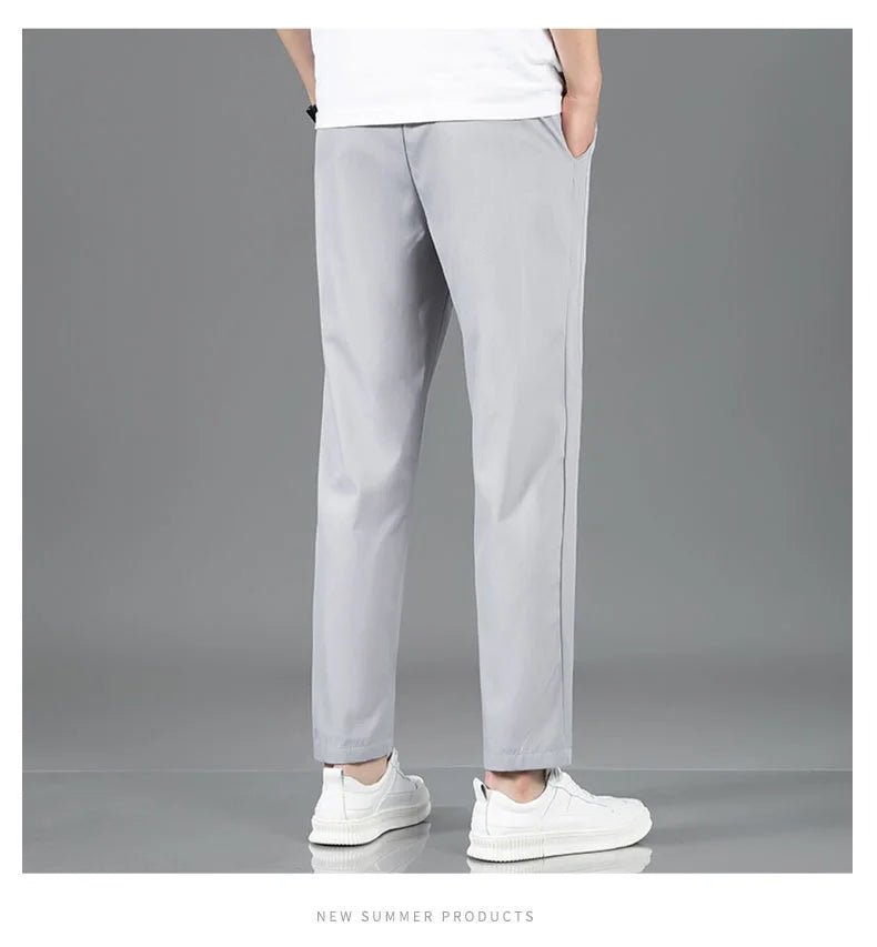 Ice Silk Men's Pants 2025 Summer New Black Gray Thin Business Casual Pants Outdoor Elastic Breathable Straight Leg Sweatpants - PratSN