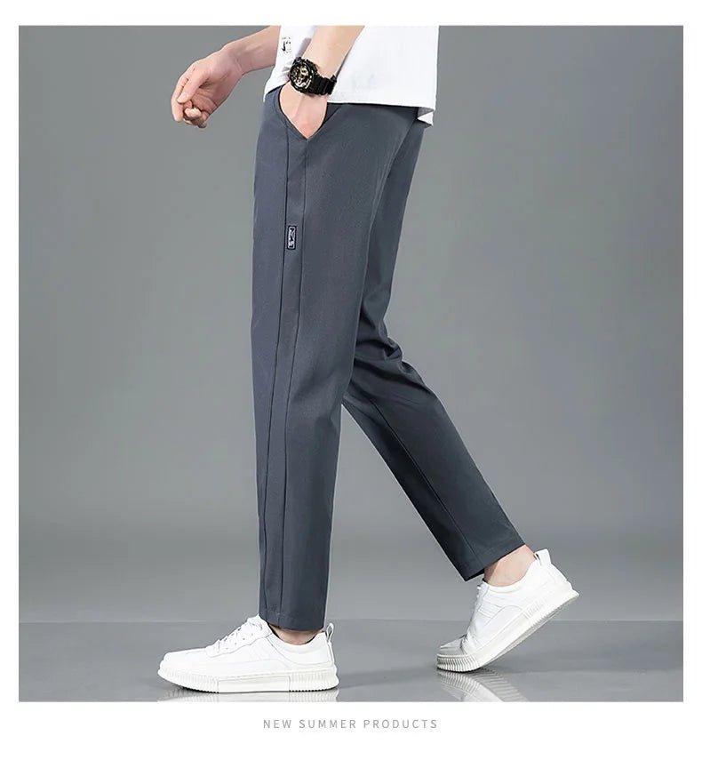Ice Silk Men's Pants 2025 Summer New Black Gray Thin Business Casual Pants Outdoor Elastic Breathable Straight Leg Sweatpants - PratSN