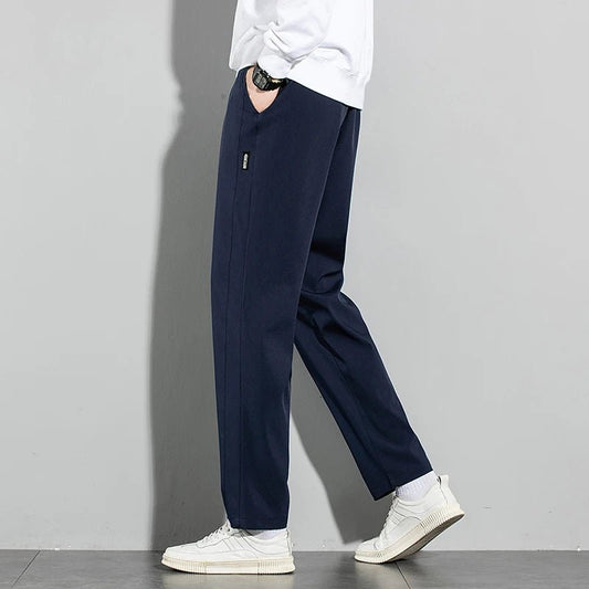 Ice Silk Men's Pants 2025 Summer New Black Gray Thin Business Casual Pants Outdoor Elastic Breathable Straight Leg Sweatpants - PratSN