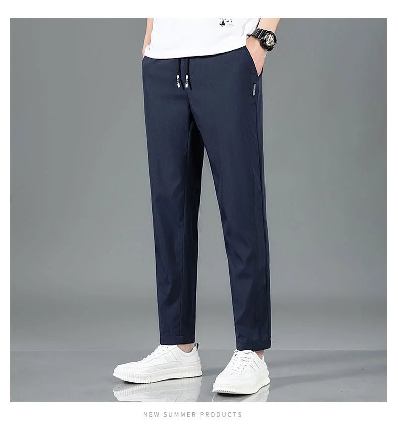 Ice Silk Men's Pants 2025 Summer New Black Gray Thin Business Casual Pants Outdoor Elastic Breathable Straight Leg Sweatpants - PratSN