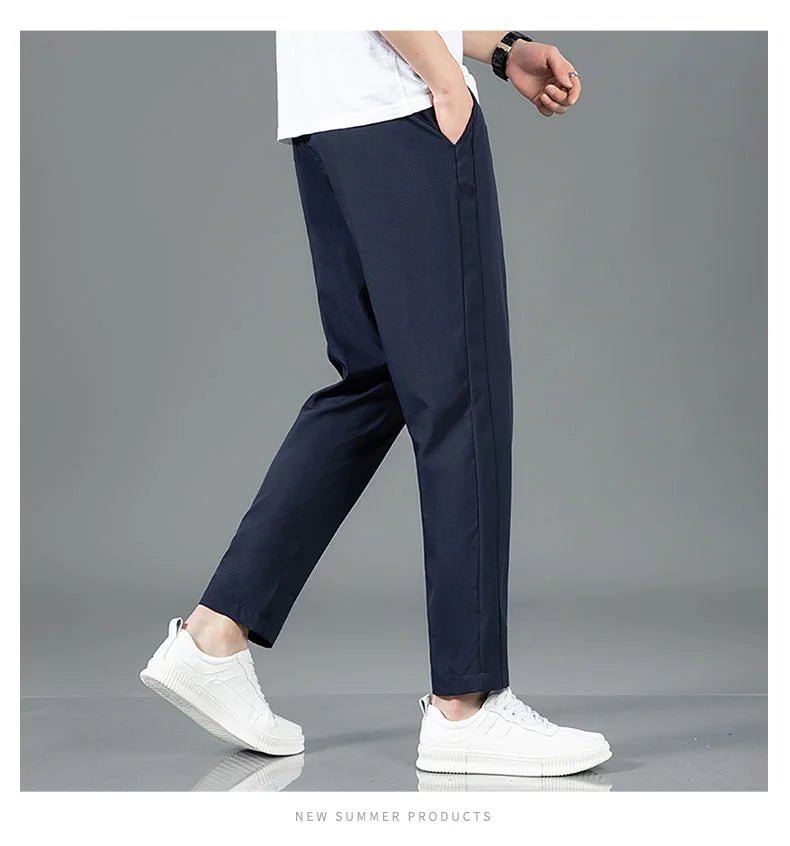 Ice Silk Men's Pants 2025 Summer New Black Gray Thin Business Casual Pants Outdoor Elastic Breathable Straight Leg Sweatpants - PratSN