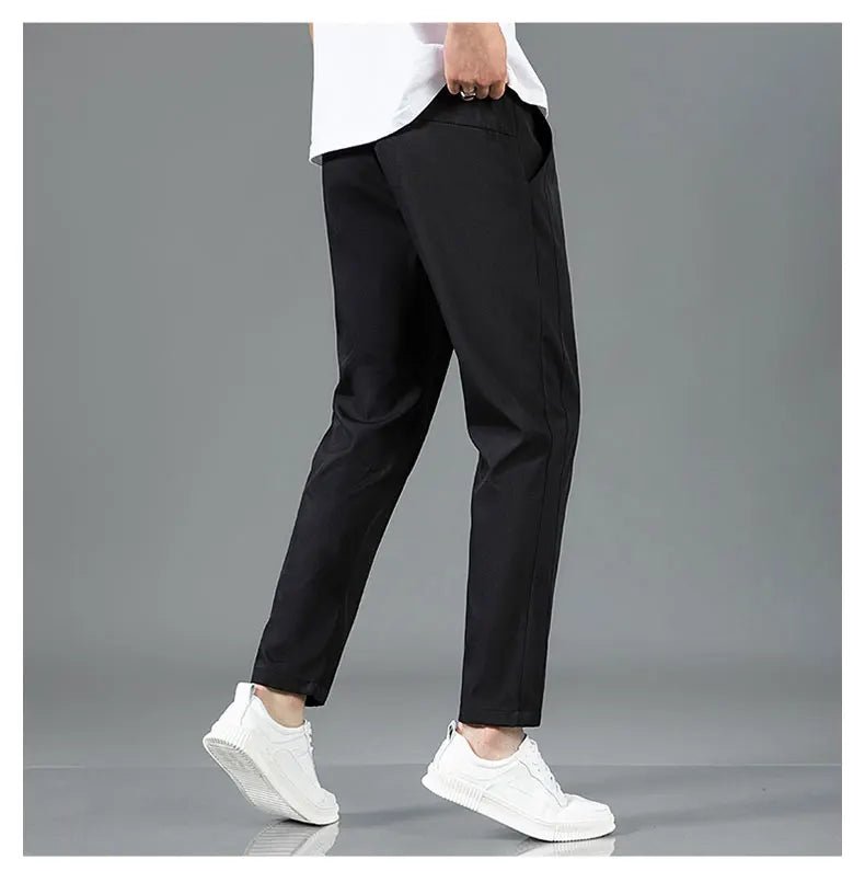 Ice Silk Men's Pants 2025 Summer New Black Gray Thin Business Casual Pants Outdoor Elastic Breathable Straight Leg Sweatpants - PratSN