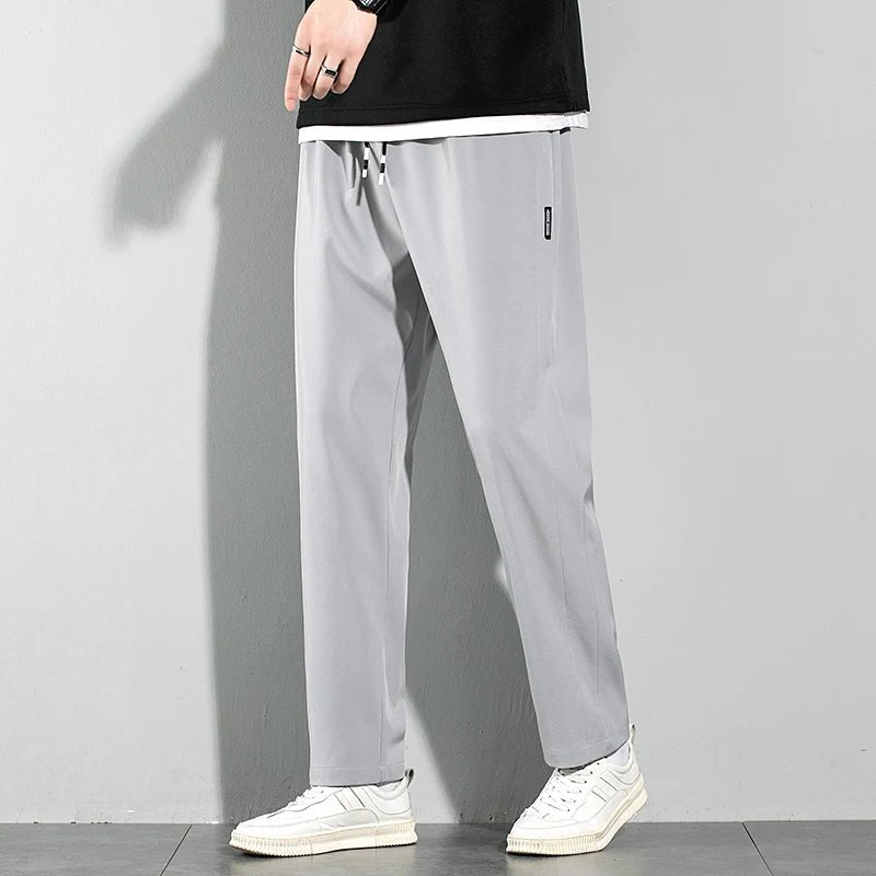 Ice Silk Men's Pants 2025 Summer New Black Gray Thin Business Casual Pants Outdoor Elastic Breathable Straight Leg Sweatpants - PratSN