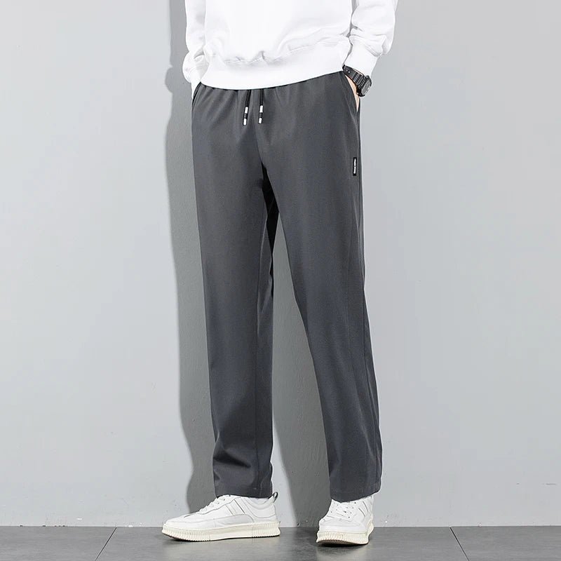 Ice Silk Men's Pants 2025 Summer New Black Gray Thin Business Casual Pants Outdoor Elastic Breathable Straight Leg Sweatpants - PratSN
