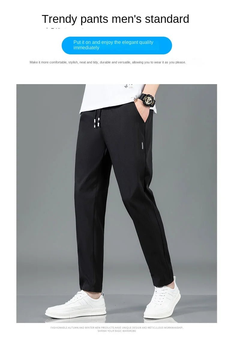 Ice Silk Men's Pants 2025 Summer New Black Gray Thin Business Casual Pants Outdoor Elastic Breathable Straight Leg Sweatpants - PratSN