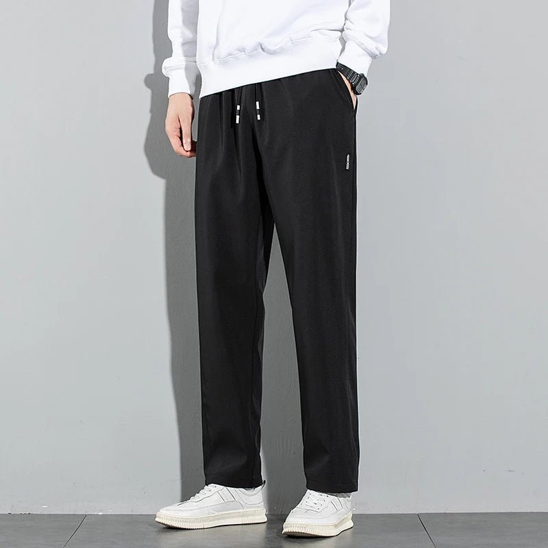 Ice Silk Men's Pants 2025 Summer New Black Gray Thin Business Casual Pants Outdoor Elastic Breathable Straight Leg Sweatpants - PratSN