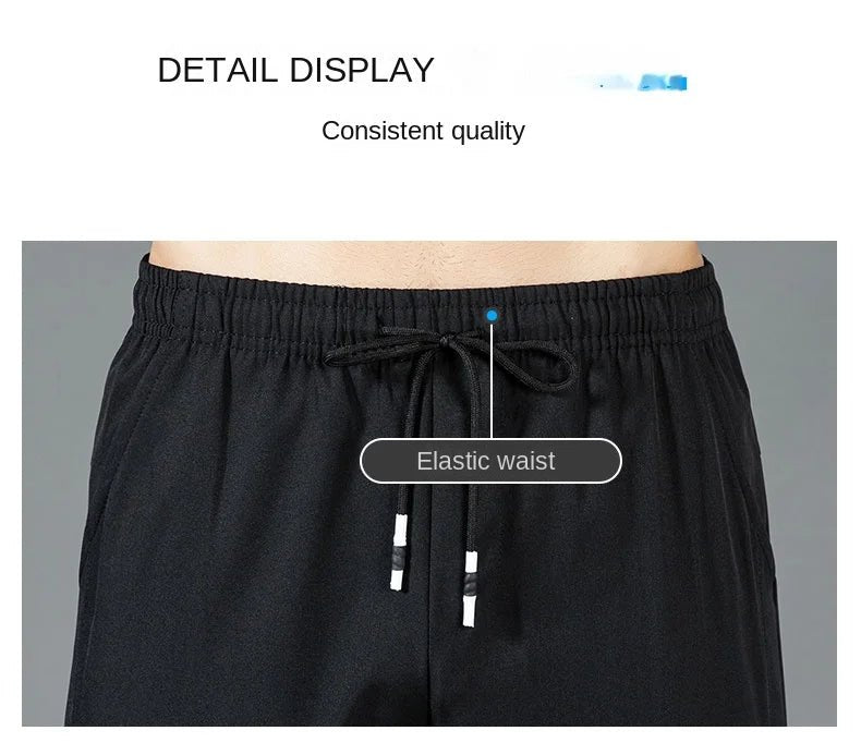Ice Silk Men's Pants 2025 Summer New Black Gray Thin Business Casual Pants Outdoor Elastic Breathable Straight Leg Sweatpants - PratSN