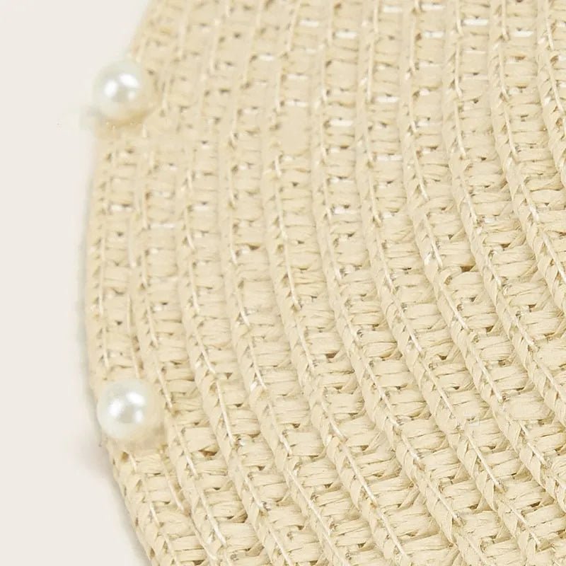 Imitation Pearl Empty Top Straw Hats for Women Casual Summer Beach Visor Caps Wide Large Brim Sun Protection Outdoor Sports Cap - PratSN