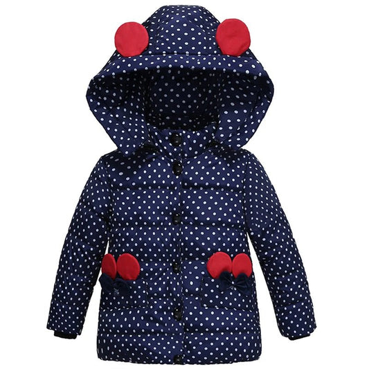Infant Autumn Winter Jacket For Baby Girls Down Coat Children Outerwear Coats Dot Hooded Cotton Padded Kids Woolen Clothing - PratSN