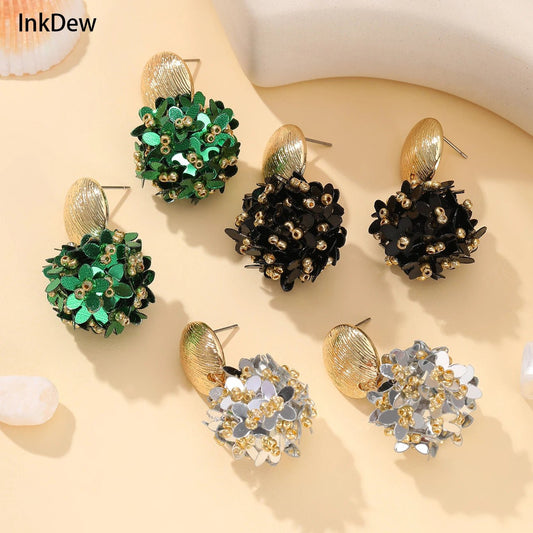 INKDEW Flower Petal Beads Big Round Drop Earrings For Women Long Earrings Handmade Fashion Jewelry Gift boho EA153 - PratSN