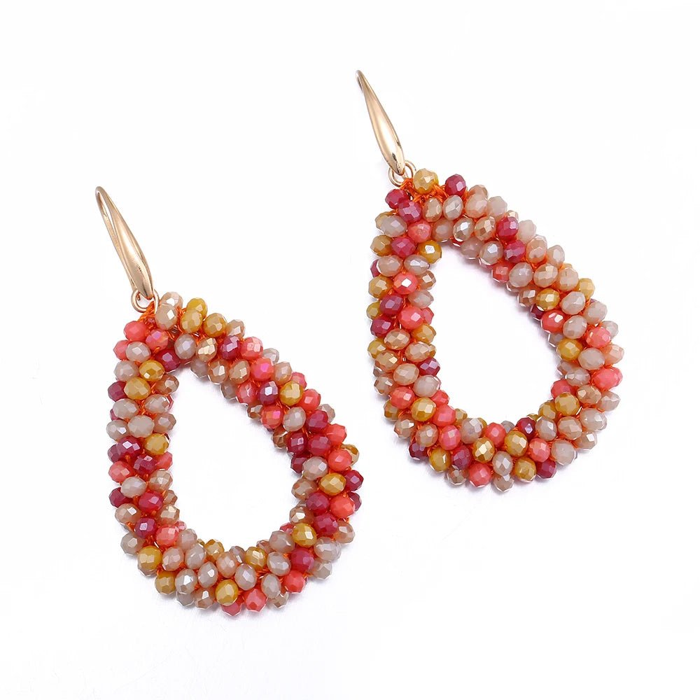 INKDEW Mixed Color Big Drop Earrings Colorful Bead Handmade Threading Crystal Earrings for Women Gift Water Drop Jewelry EA004 - PratSN