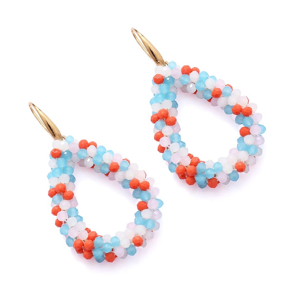 INKDEW Mixed Color Big Drop Earrings Colorful Bead Handmade Threading Crystal Earrings for Women Gift Water Drop Jewelry EA004 - PratSN