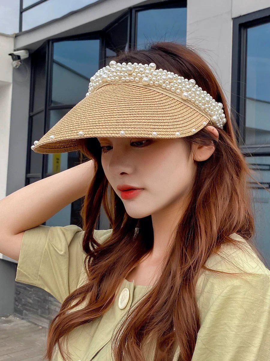 Internet Celebrity Women's Summer Pearl Beach Hollow Sunbonnet - PratSN