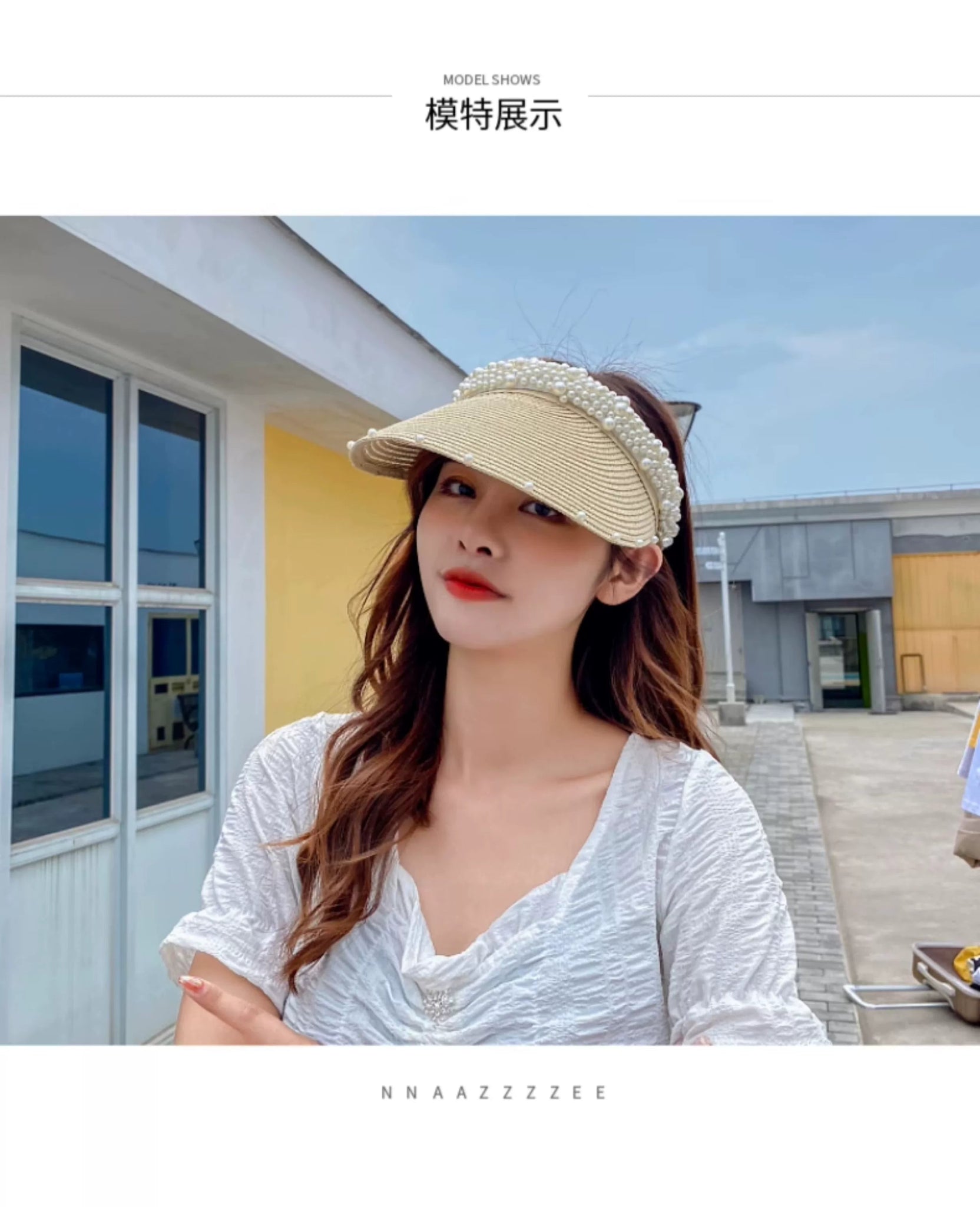 Internet Celebrity Women's Summer Pearl Beach Hollow Sunbonnet - PratSN