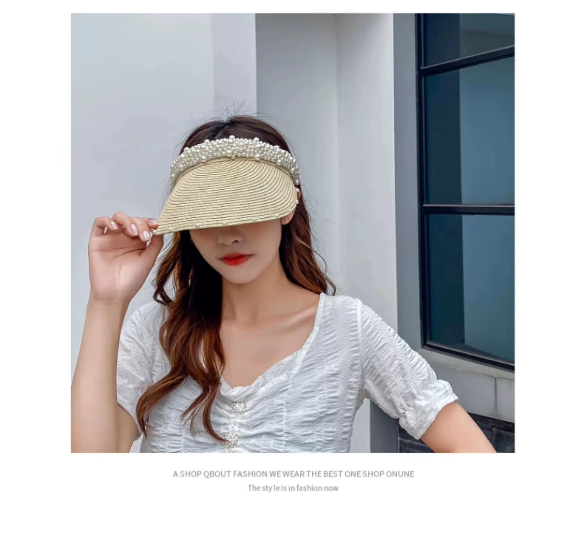 Internet Celebrity Women's Summer Pearl Beach Hollow Sunbonnet - PratSN