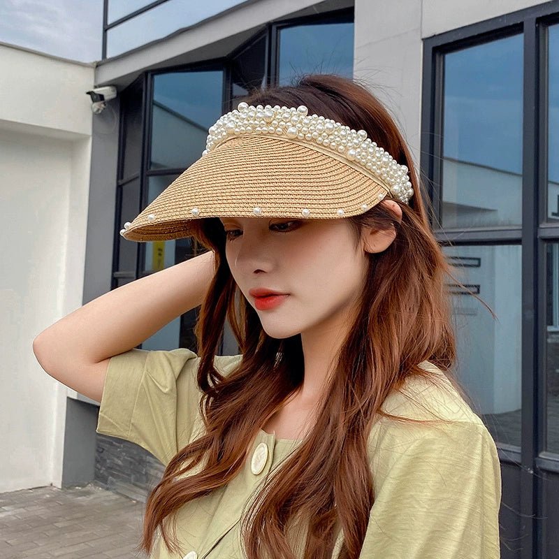 Internet Celebrity Women's Summer Pearl Beach Hollow Sunbonnet - PratSN