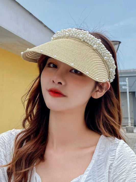 Internet Celebrity Women's Summer Pearl Beach Hollow Sunbonnet - PratSN