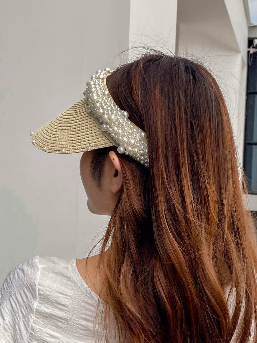 Internet Celebrity Women's Summer Pearl Beach Hollow Sunbonnet - PratSN