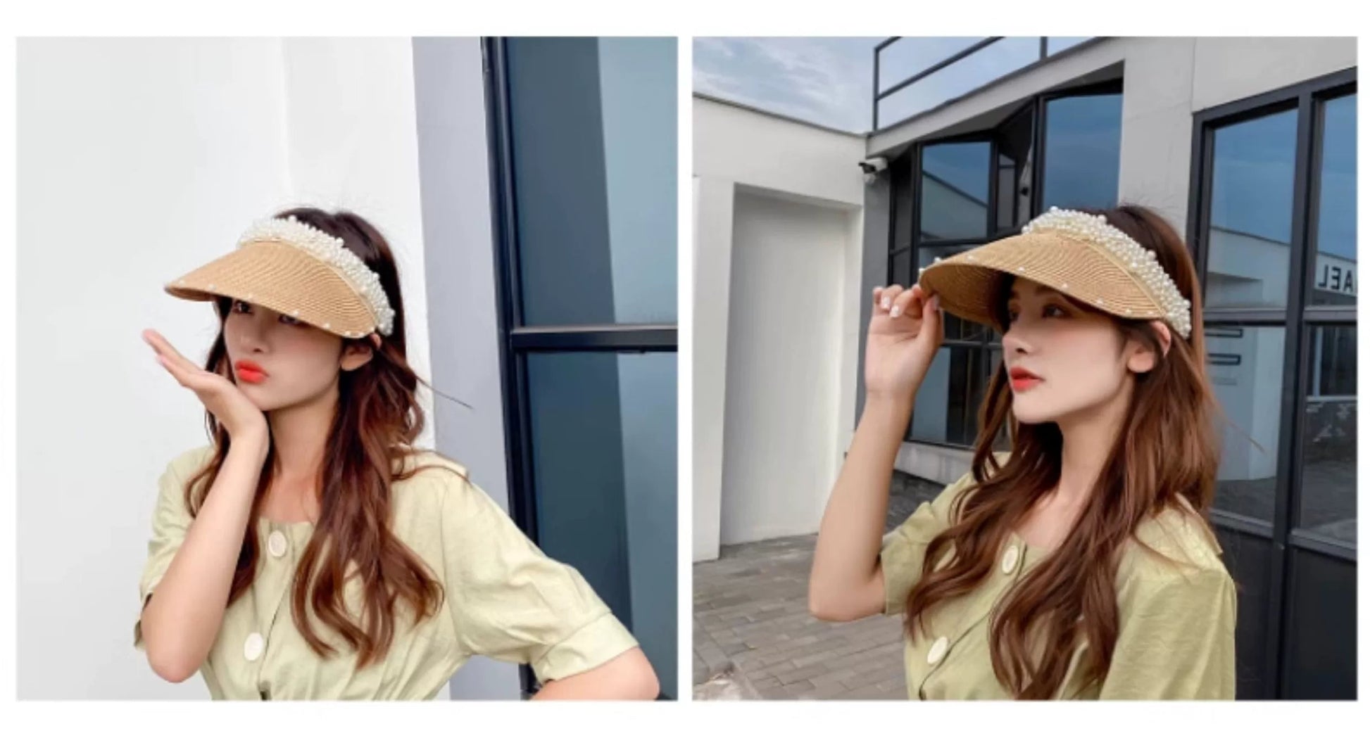 Internet Celebrity Women's Summer Pearl Beach Hollow Sunbonnet - PratSN