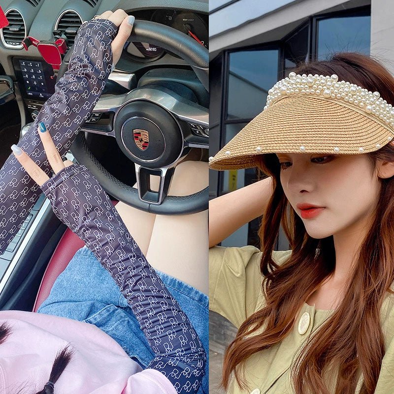 Internet Celebrity Women's Summer Pearl Beach Hollow Sunbonnet - PratSN