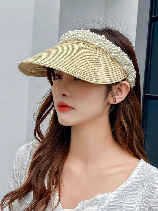 Internet Celebrity Women's Summer Pearl Beach Hollow Sunbonnet - PratSN