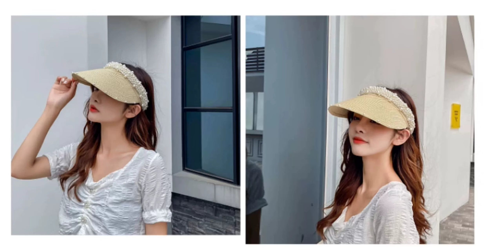 Internet Celebrity Women's Summer Pearl Beach Hollow Sunbonnet - PratSN