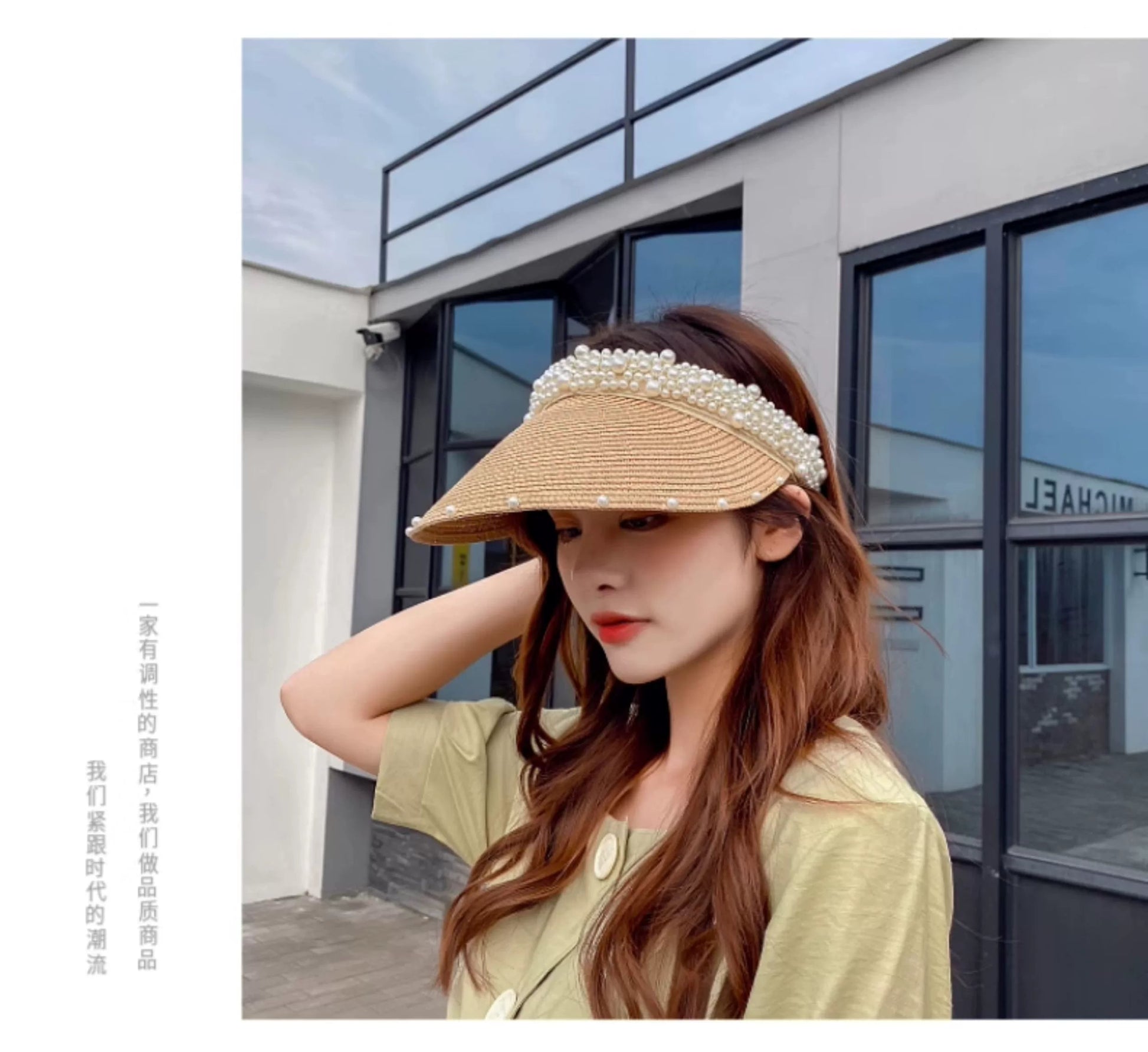 Internet Celebrity Women's Summer Pearl Beach Hollow Sunbonnet - PratSN