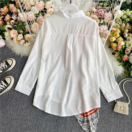 Irregular contrast color women loose shirt - PratSN