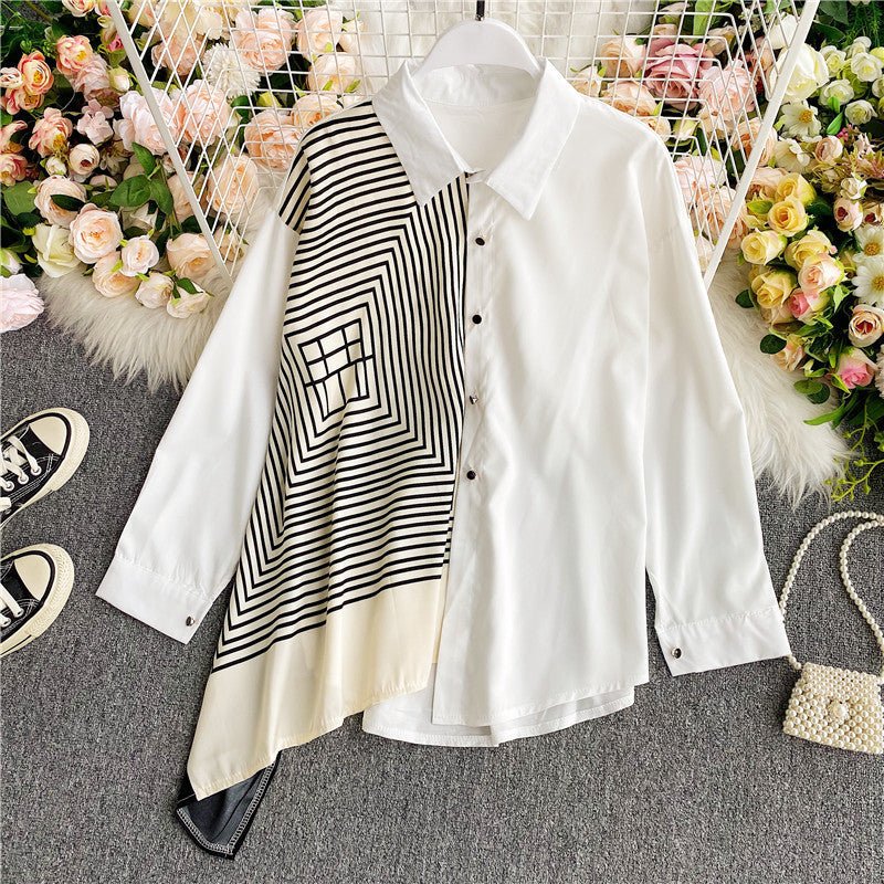 Irregular contrast color women loose shirt - PratSN