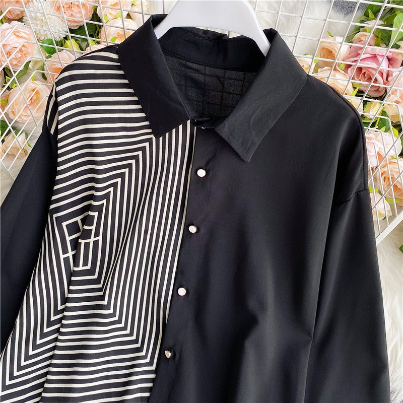 Irregular contrast color women loose shirt - PratSN