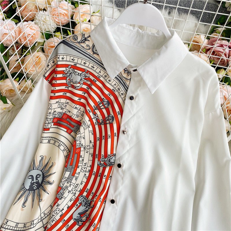 Irregular contrast color women loose shirt - PratSN