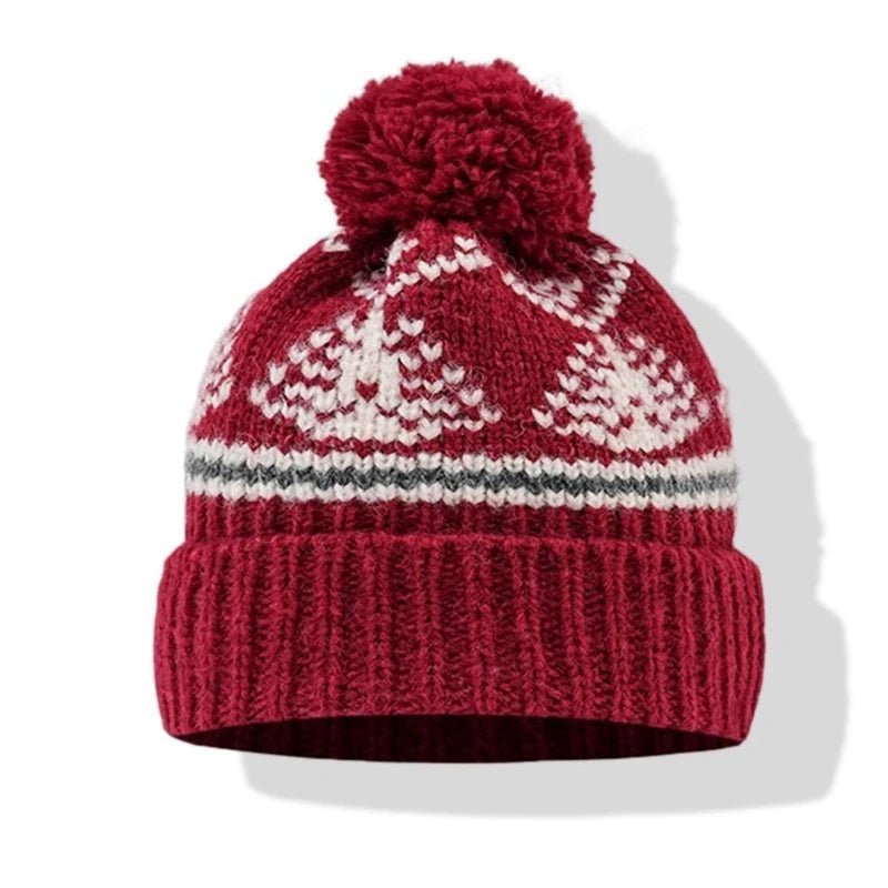 Japanese Retro Ethnic Style Jacquard Knitted Pullover Hat for Women's Autumn and Winter Warm Ear Protection Skull Beanie Caps - PratSN