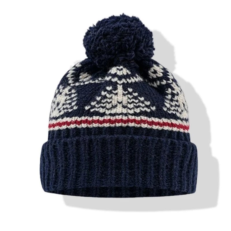 Japanese Retro Ethnic Style Jacquard Knitted Pullover Hat for Women's Autumn and Winter Warm Ear Protection Skull Beanie Caps - PratSN