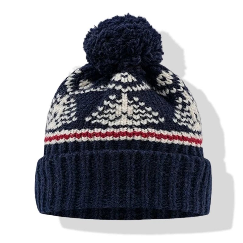 Japanese Retro Ethnic Style Jacquard Knitted Pullover Hat for Women's Autumn and Winter Warm Ear Protection Skull Beanie Caps - PratSN