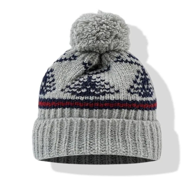 Japanese Retro Ethnic Style Jacquard Knitted Pullover Hat for Women's Autumn and Winter Warm Ear Protection Skull Beanie Caps - PratSN