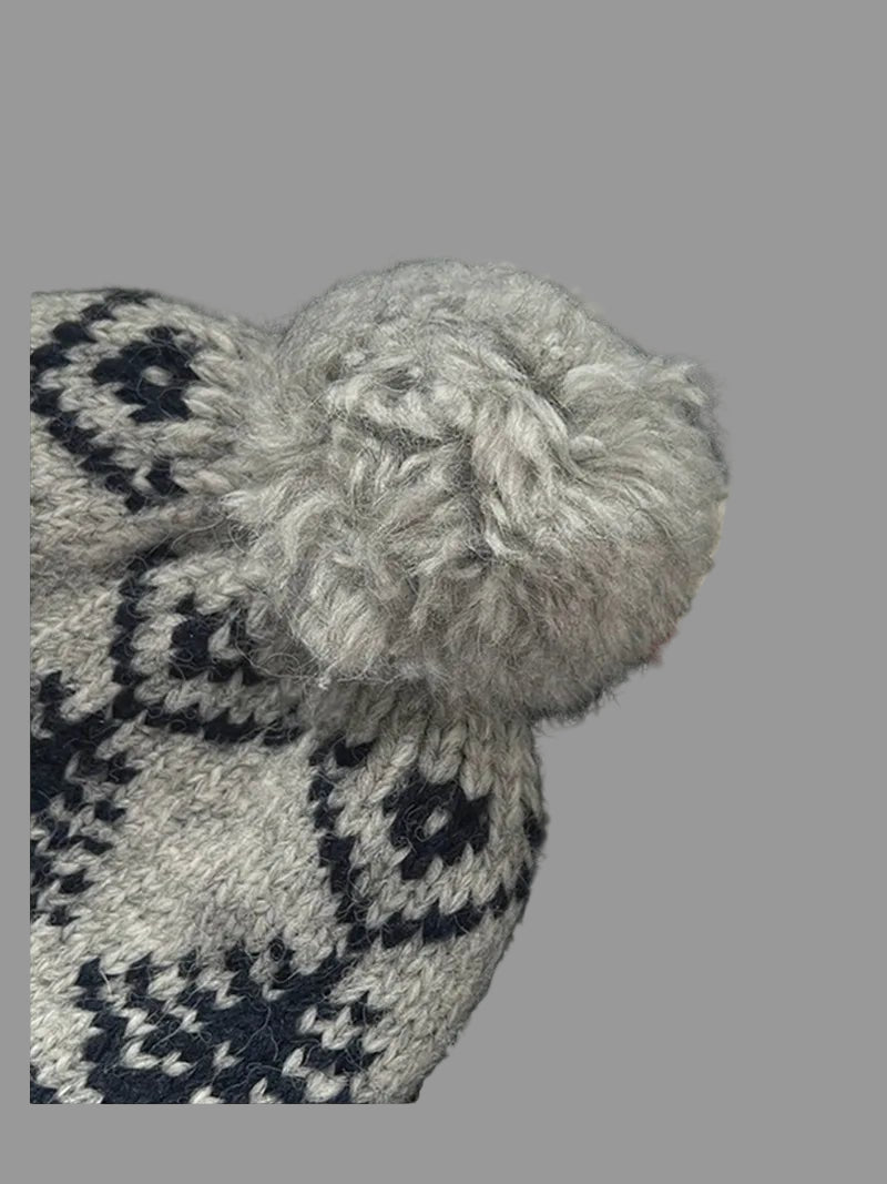 Japanese Retro Ethnic Style Jacquard Knitted Pullover Hat for Women's Autumn and Winter Warm Ear Protection Skull Beanie Caps - PratSN