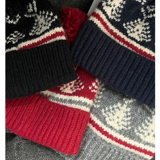 Japanese Retro Ethnic Style Jacquard Knitted Pullover Hat for Women's Autumn and Winter Warm Ear Protection Skull Beanie Caps - PratSN