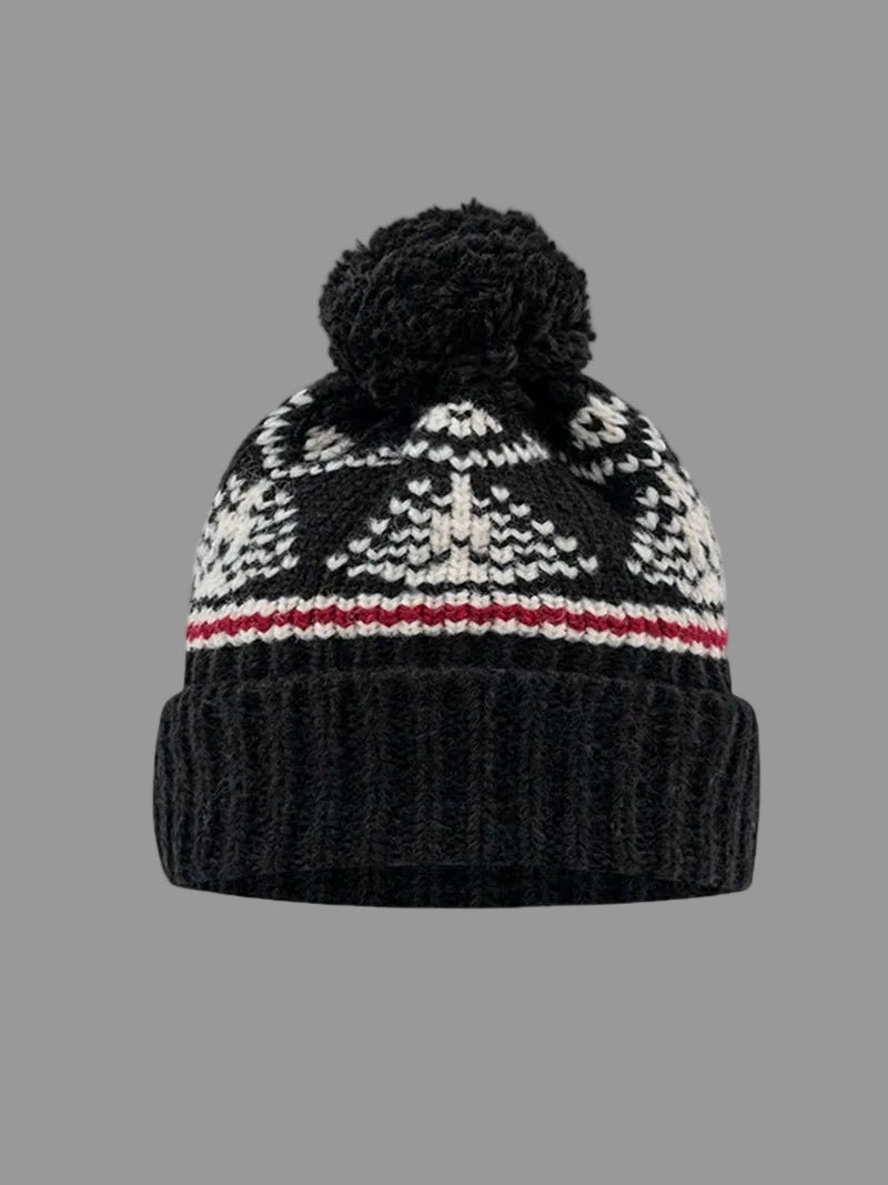 Japanese Retro Ethnic Style Jacquard Knitted Pullover Hat for Women's Autumn and Winter Warm Ear Protection Skull Beanie Caps - PratSN