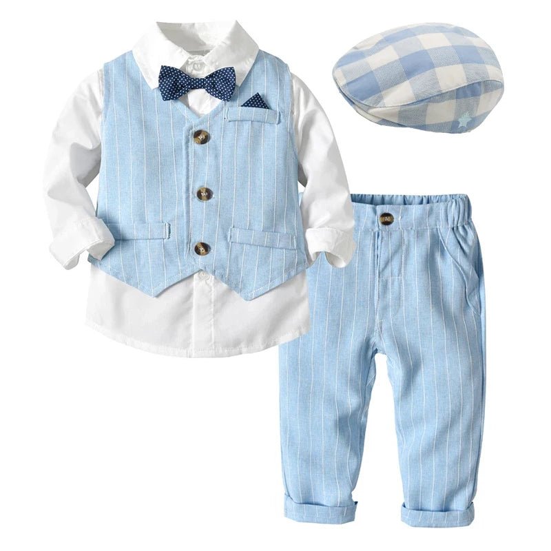 Kid Boy Formal Birthday Outfit Suit Toddler Gentleman Wedding Striped Vest Shirt 1 - 6 Years Baby Pants Boys Ceremony Outerwear - PratSN