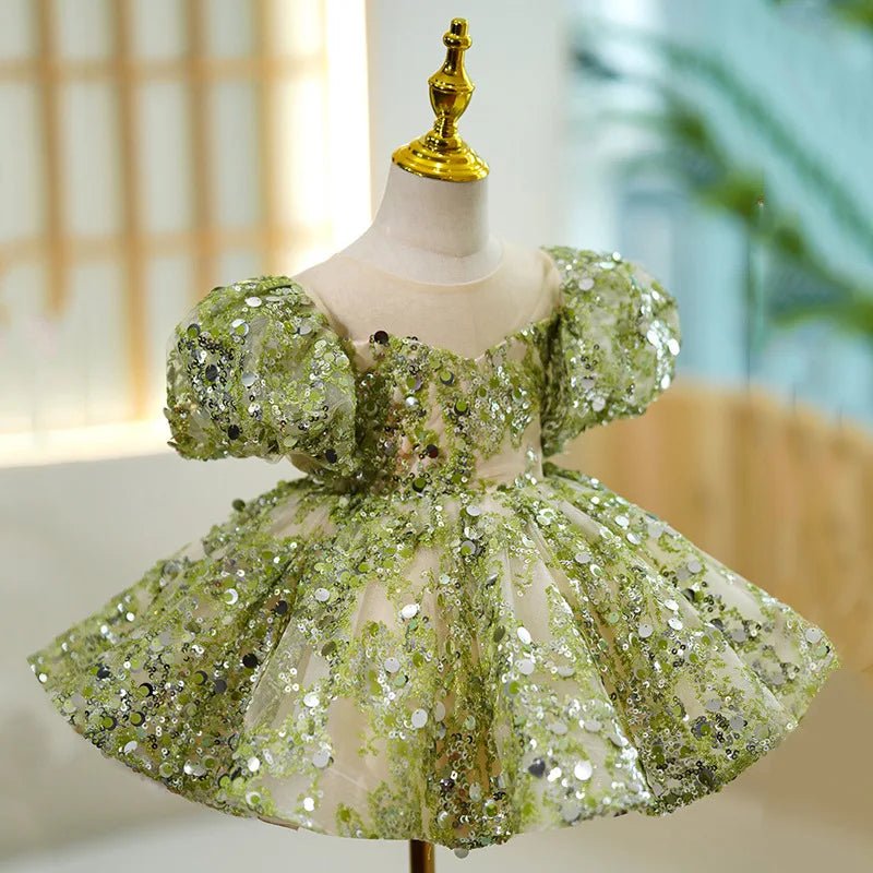 Kids Birthday Party Dresses for Little Girl Size 2 To 14 Years Prom Sequin Dress Luxury Gowns Sky Blue Evening Formal Frock - PratSN