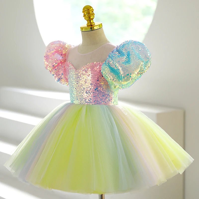 Kids Birthday Party Dresses for Little Girl Size 2 To 14 Years Prom Sequin Dress Luxury Gowns Sky Blue Evening Formal Frock - PratSN