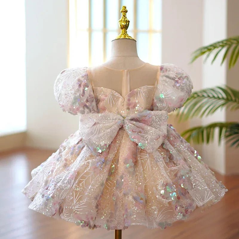 Kids Birthday Party Dresses for Little Girl Size 2 To 14 Years Prom Sequin Dress Luxury Gowns Sky Blue Evening Formal Frock - PratSN